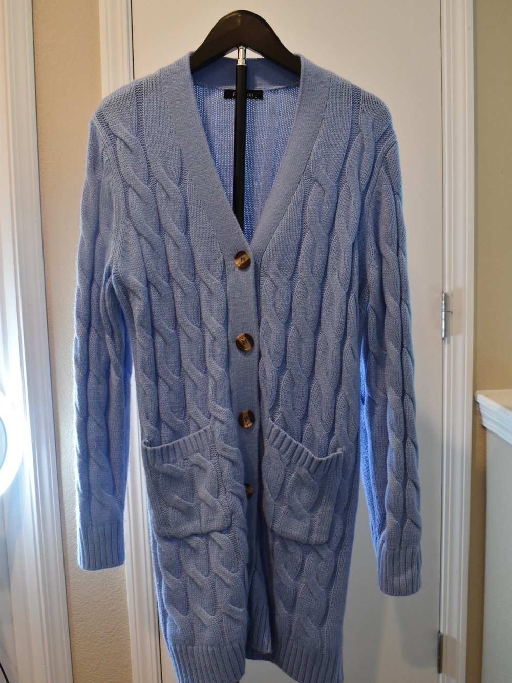Women's Light Blue Cable-Knit Button Cardigan